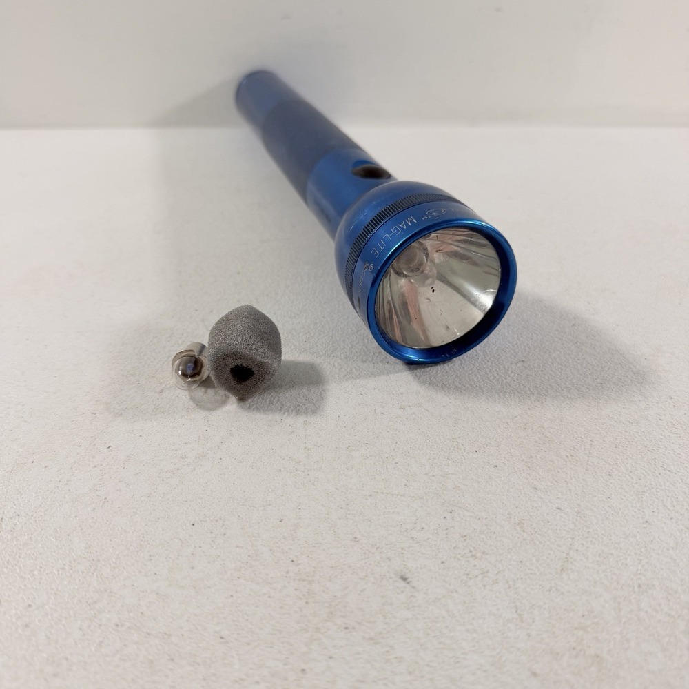 Mag-Lite Aluminum Flashlight 12" 3 D Cell Blue Made In USA W/ Extra Bulb TESTED